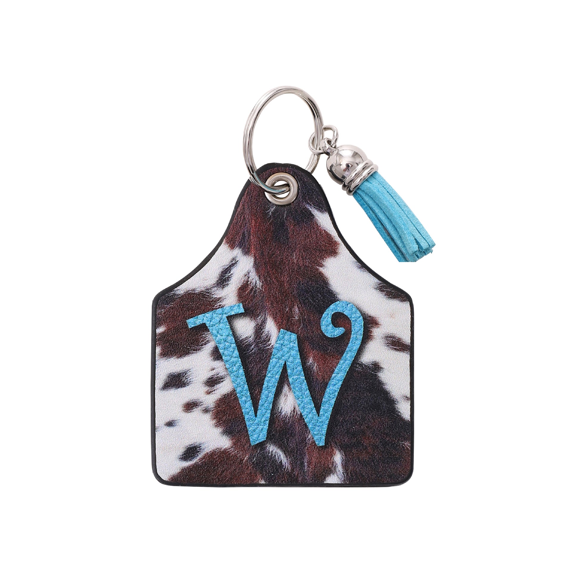 Wholesale Leather Western Cow Pattern Animal Fur Letter Printing Leather Oil Edge Keychain